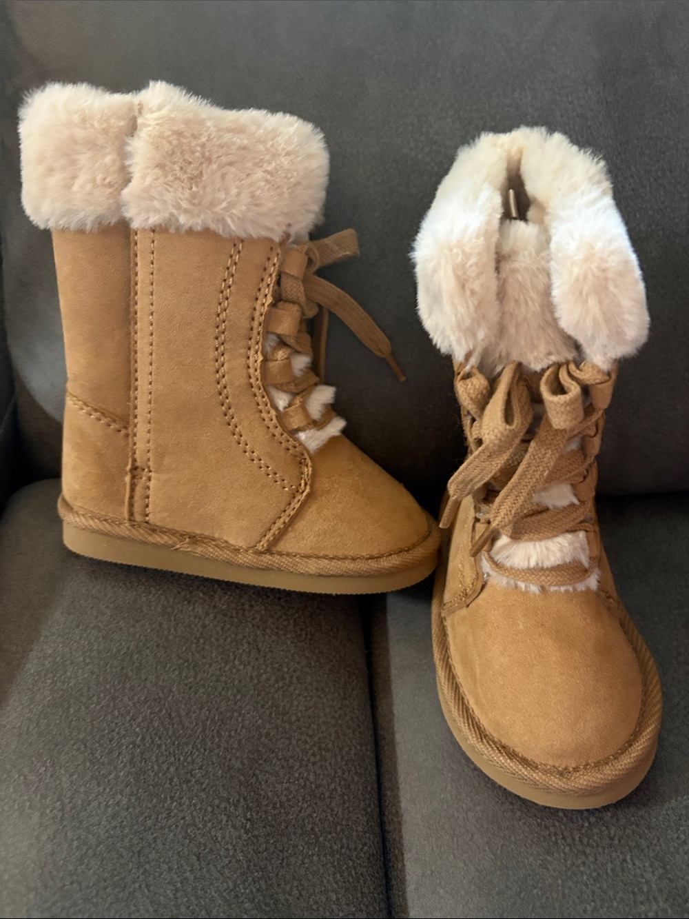 ADORA Tan Faux-Fur Lined Booties with Cream Fur Trim